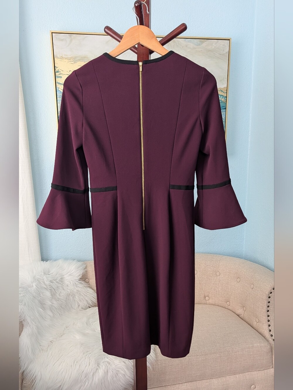 Calvin Klein Dress Bell Sleeve Gold Zipper Woman's Sz 4 . - Picture 5 of 12
